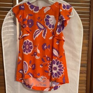Ann Taylor Orange and Purple Floral Blouse